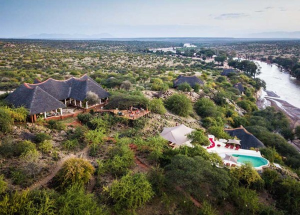 Aerial view of luxury safari lodge Sasaab while on a Kenya safari 